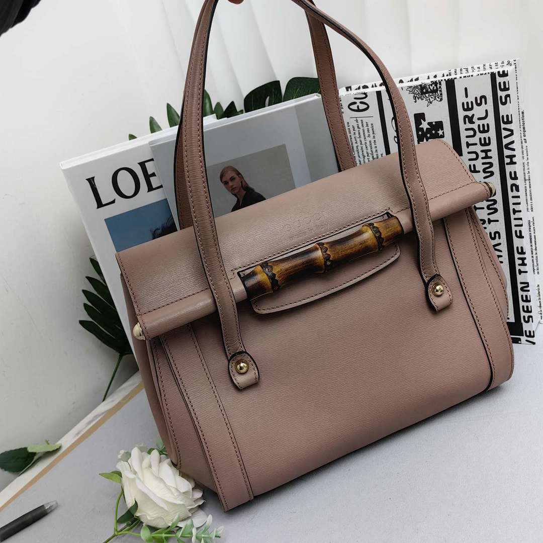 95新 GUCCI/古驰 古驰竹节手提包腋下包托特包粉色 12191128