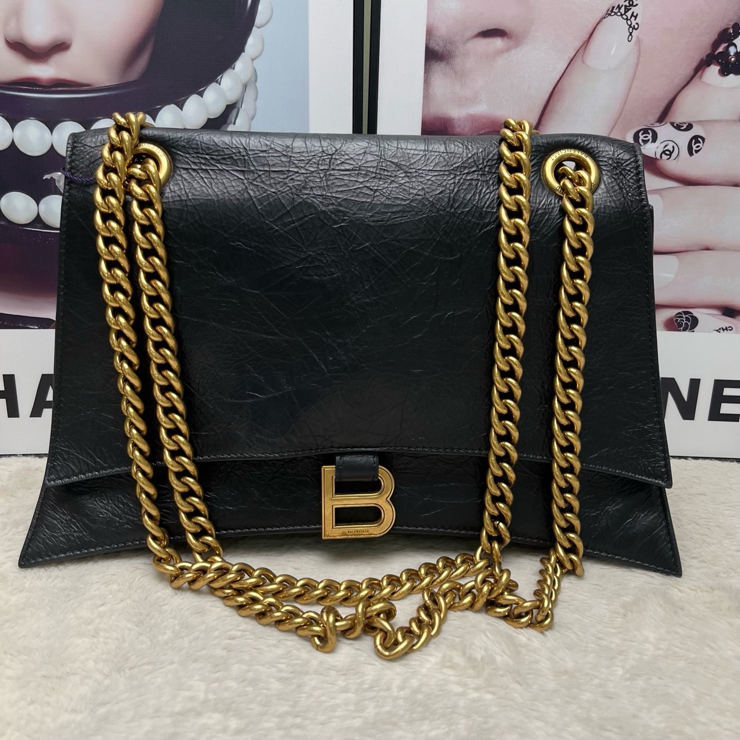 99新 Balenciaga/巴黎世家 黑金crush单肩包中号