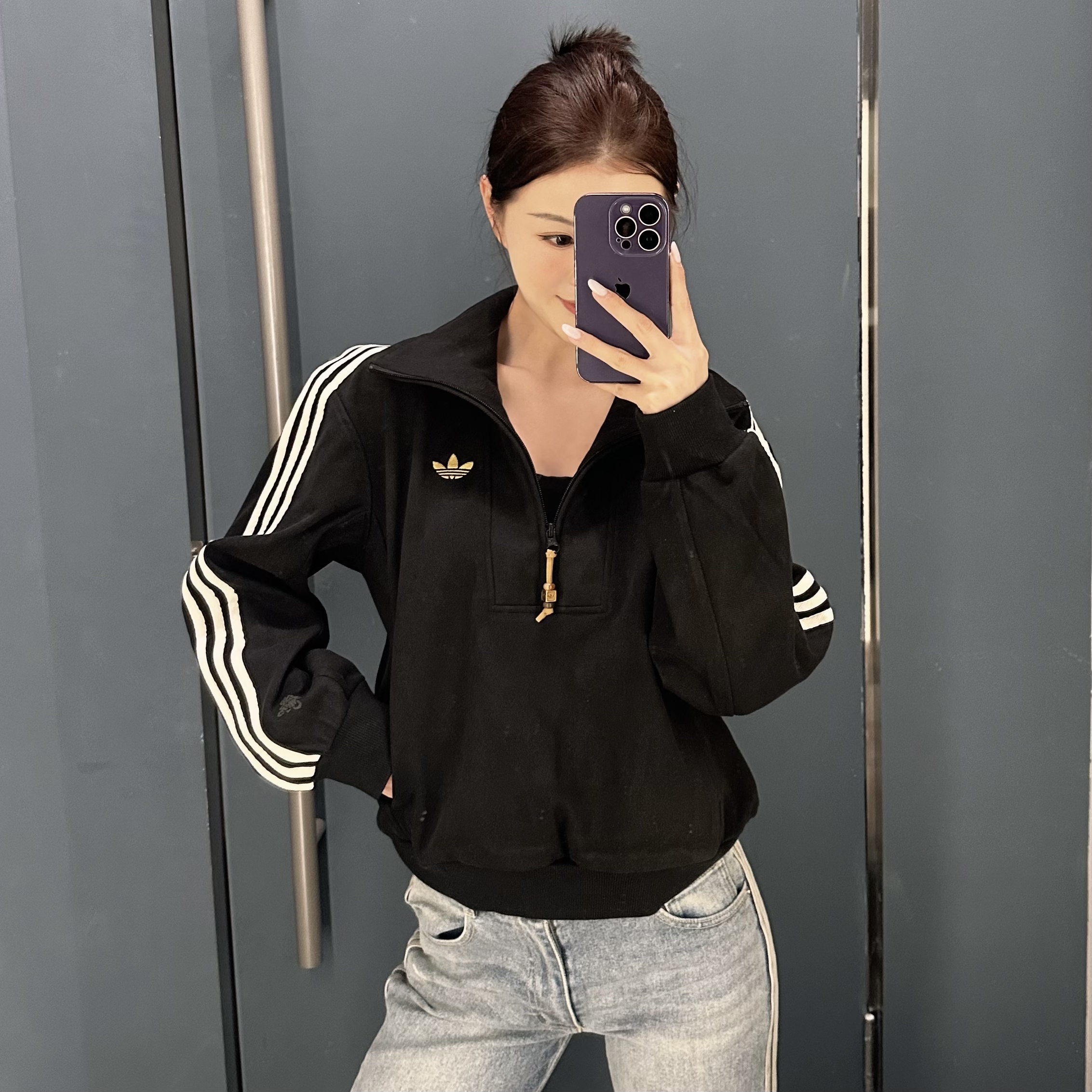 ADIDAS HALFZIPSWEAT新年款慵懒风半开襟运动卫衣套头衫KT3135