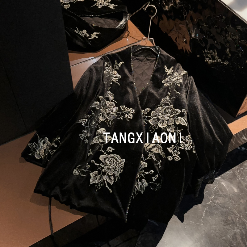 5店 加大慵懒版【浮生牡丹】重磅刺绣加棉丝绒外套