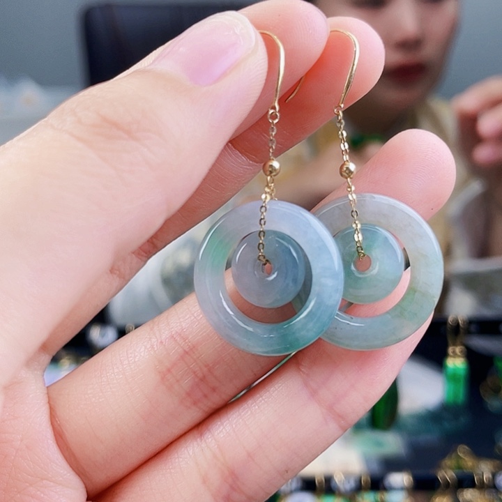 翡翠耳饰18K金镶嵌饰品