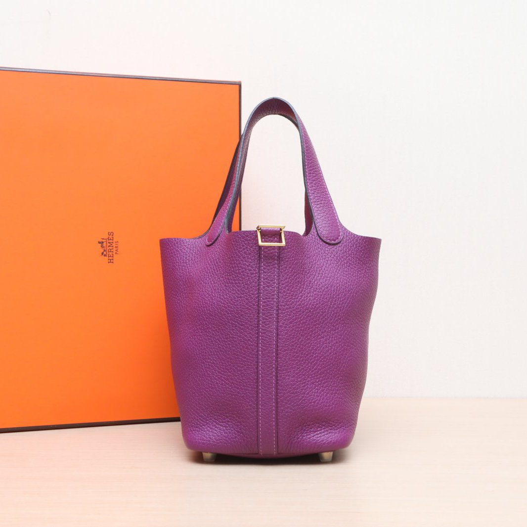 99新 Hermes/爱马仕 小花6欢 18 菜篮子 海葵紫 TC皮 Z刻 金扣 