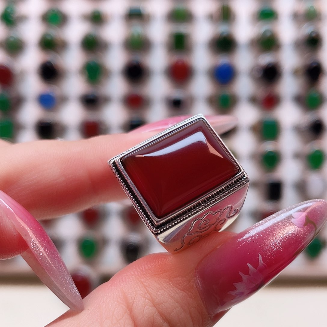 玛瑙/玉髓戒指银S925镶嵌天*