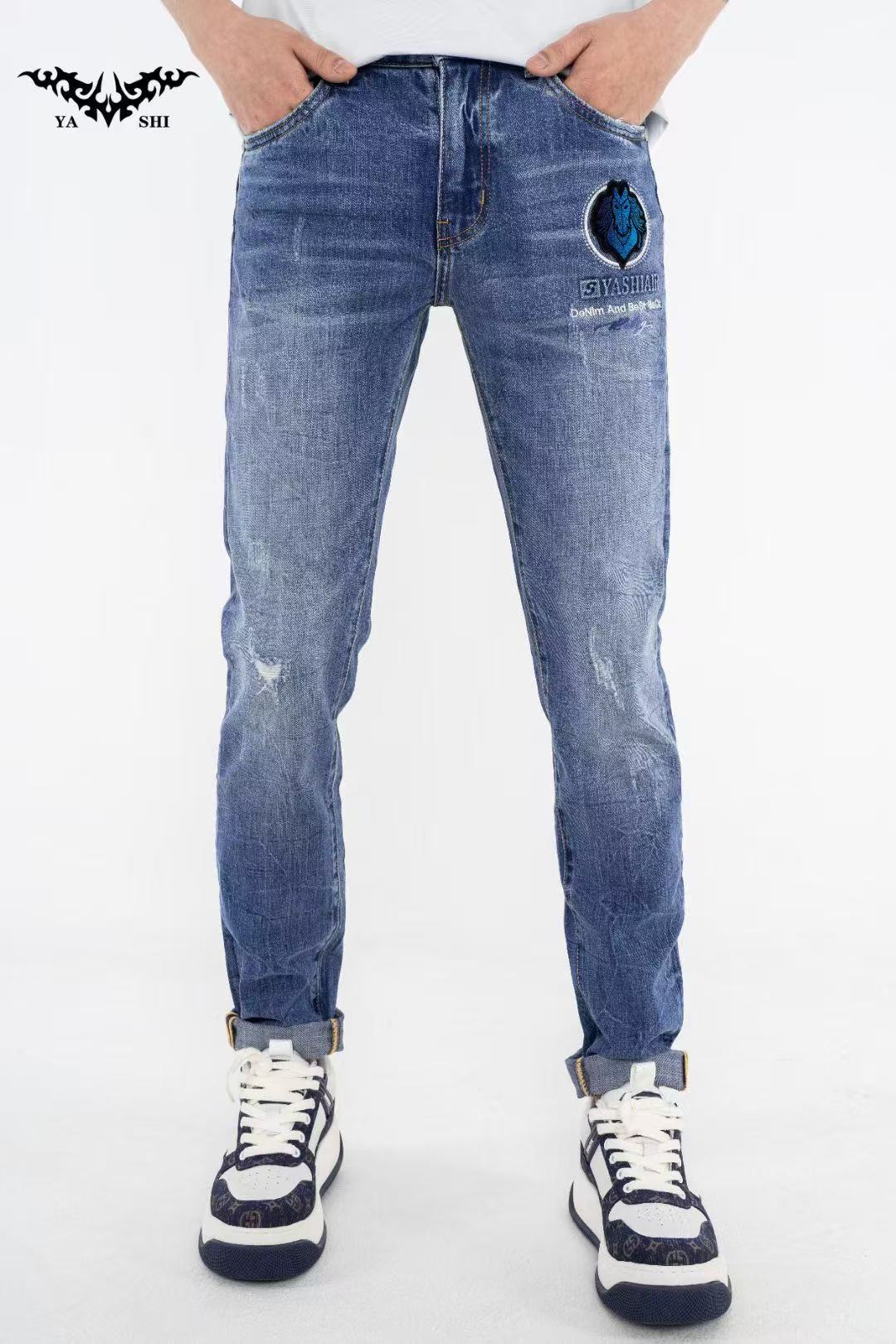 亚仕断码福利春夏潮流时尚印花刺绣百搭修身直筒裤