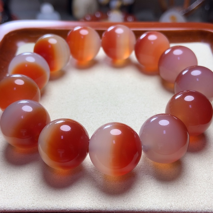 玛瑙/玉髓手串未镶嵌冰底 红冻肉天地珠