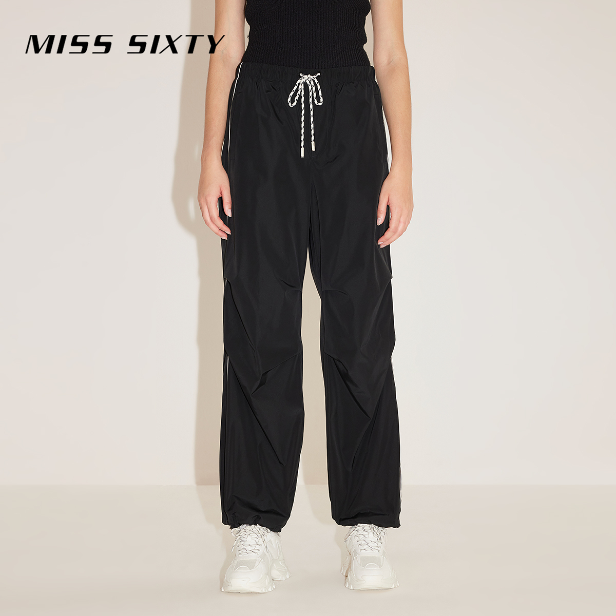 Miss Sixty新款休闲裤女高腰直筒运动机能风风感波粒