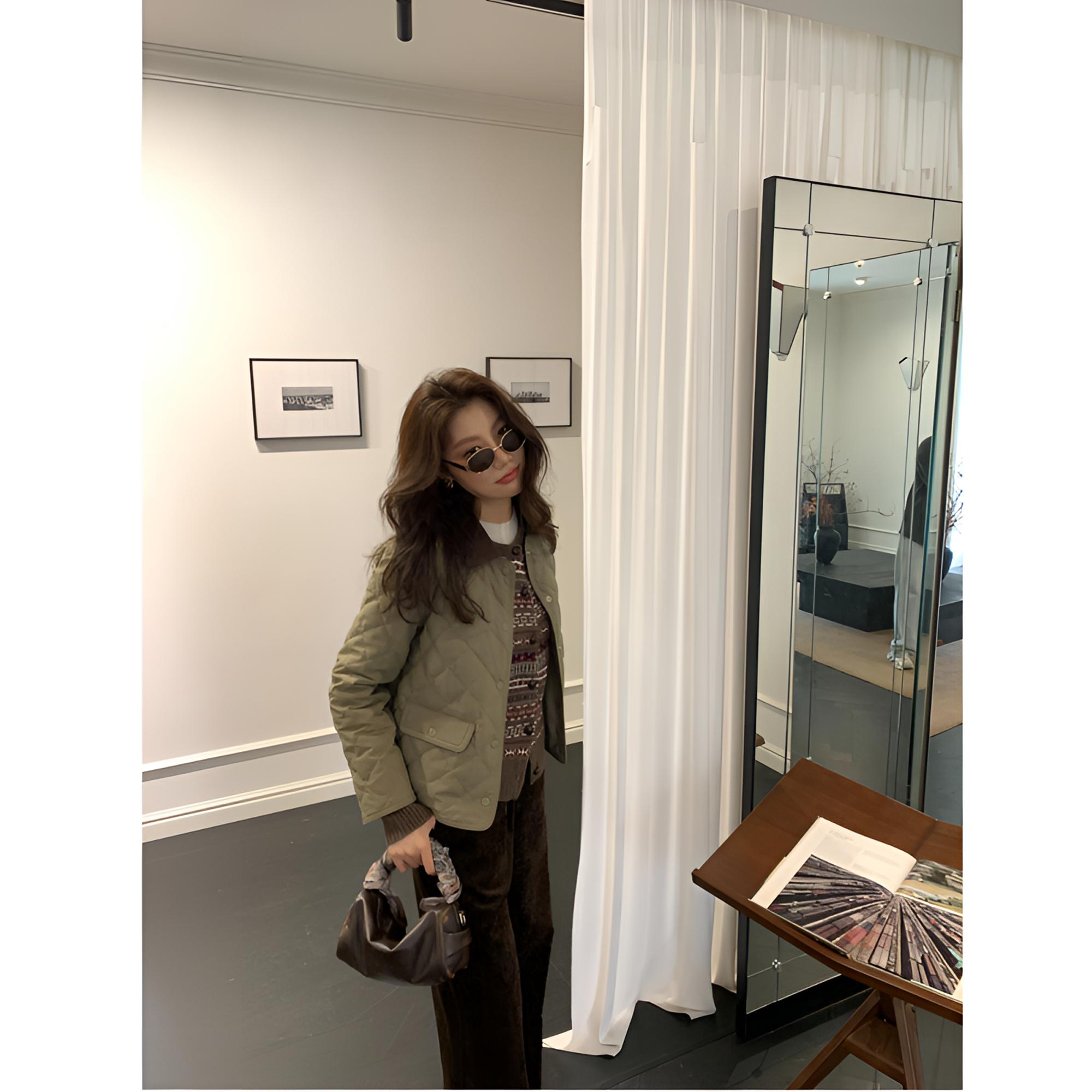 【ALONE SAVOR】龍喜儿 B家菱格 冬季菱格翻领90白鹅绒羽绒服V806