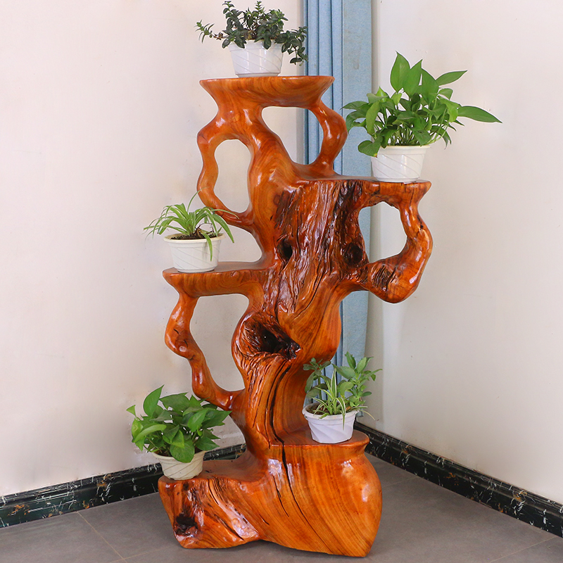 根雕花架实木天然树头香樟木原木根艺盆景客厅树桩摆件MH11190