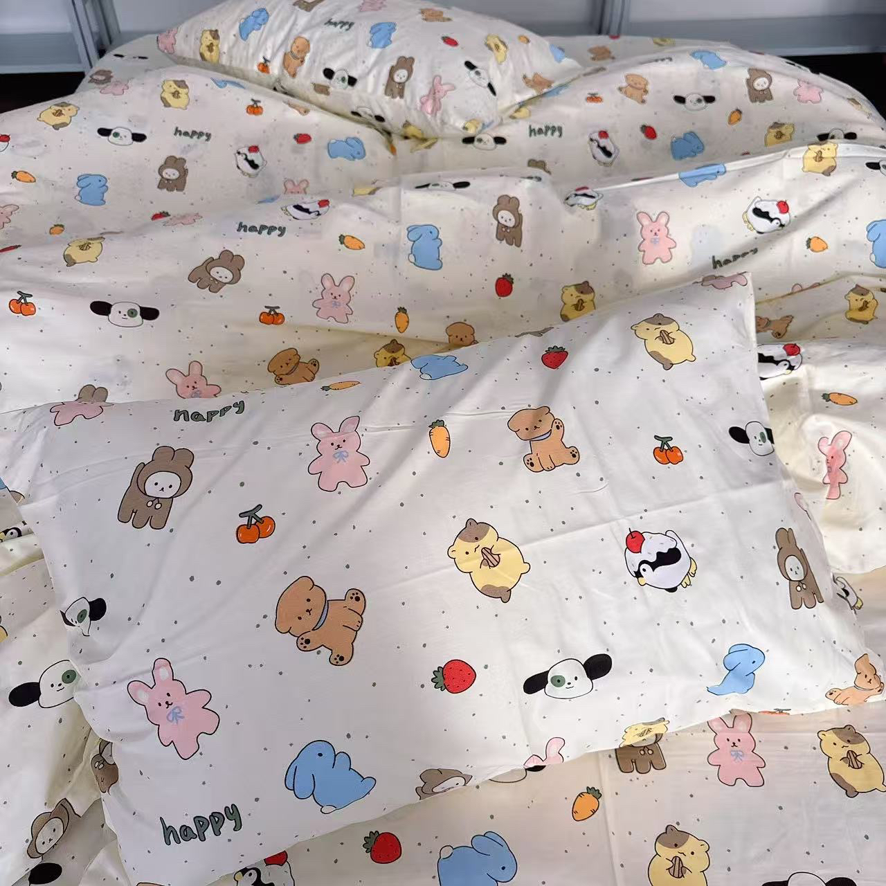 新品卡通亲肤四件套四季通用可爱印花双面床品套件
