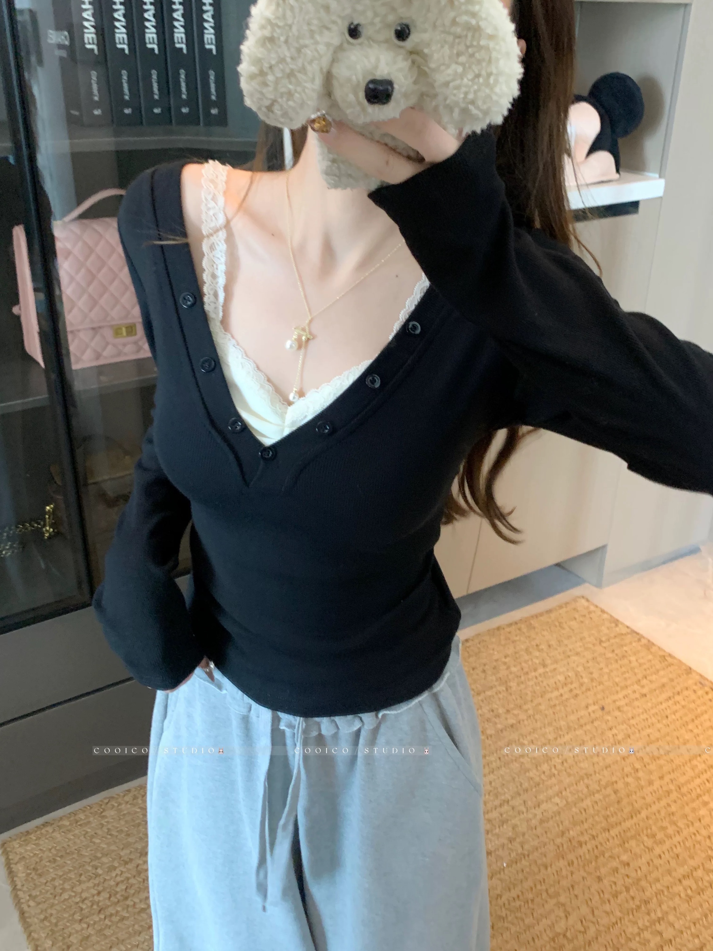 女士露脐T恤打底衫显瘦修身秋季纯欲风INS风露脐T恤#20747