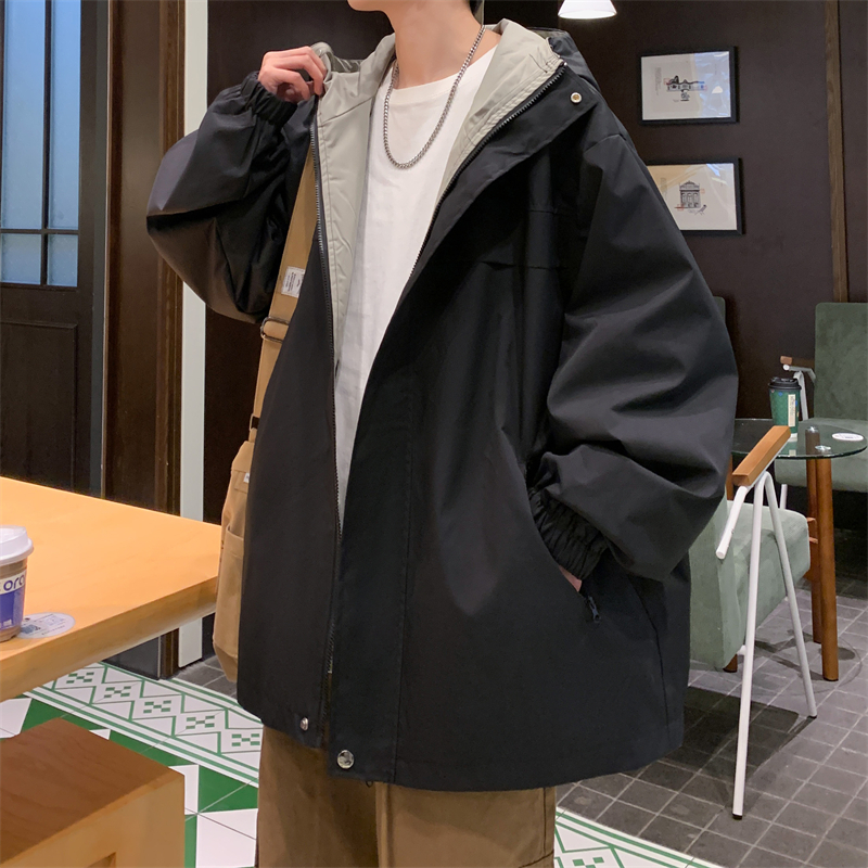 情侣连帽外套男款春秋季美式高街潮牌撞色工装夹克青年户外登山服