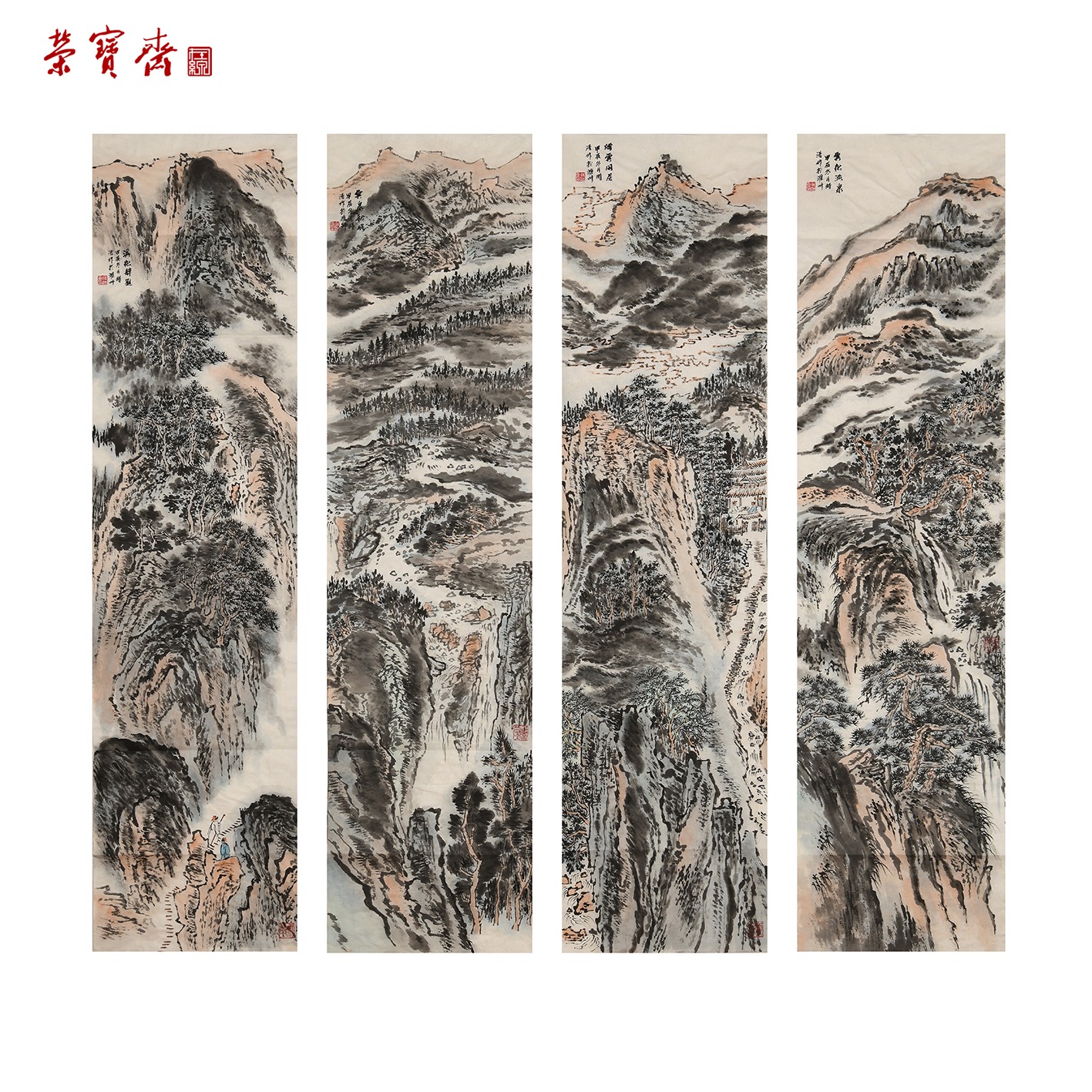 早4（g97955）《山水四条屏》书画 纸本 136*35cm*4