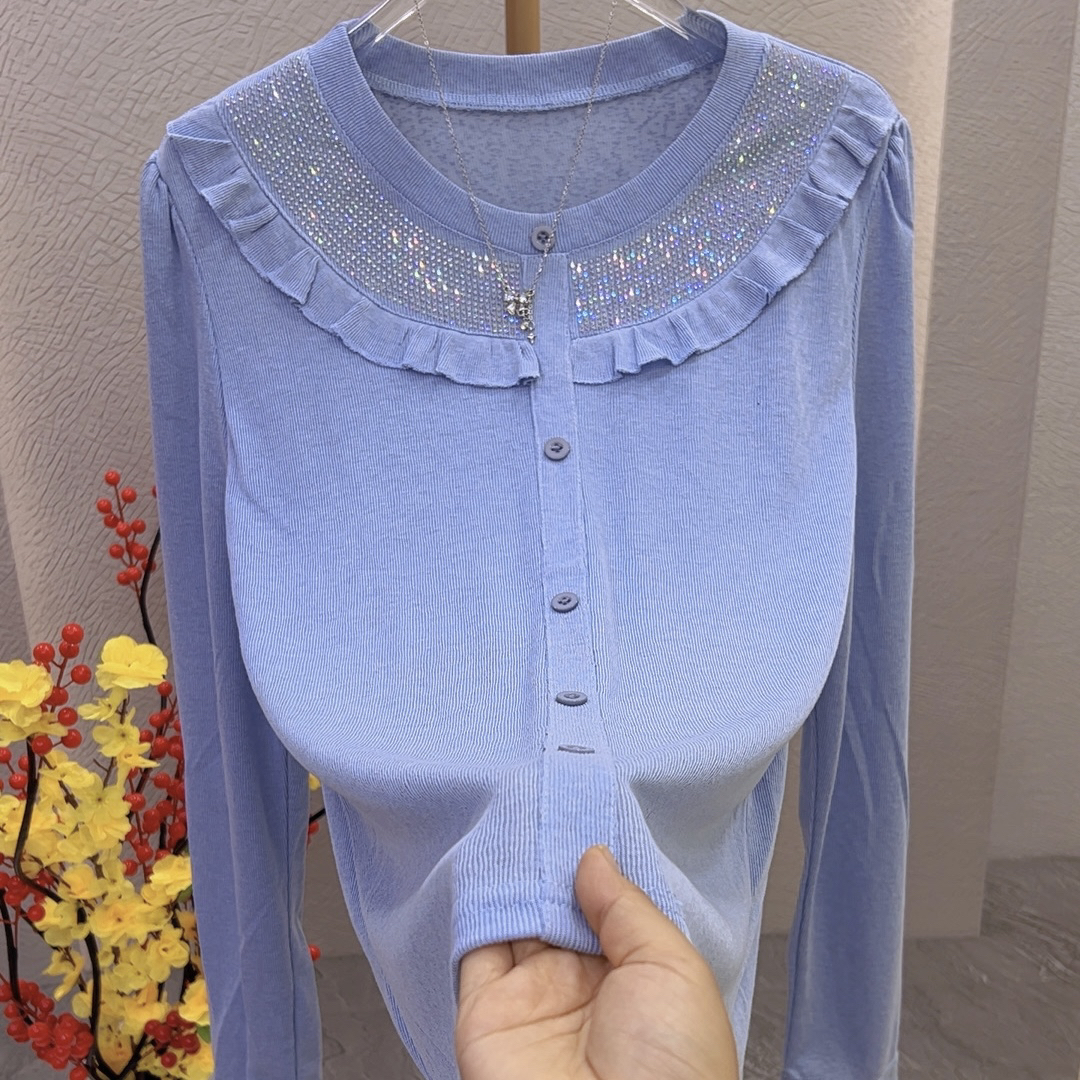 2025秋季新款烫钻长袖娃娃领大码百搭显瘦女装