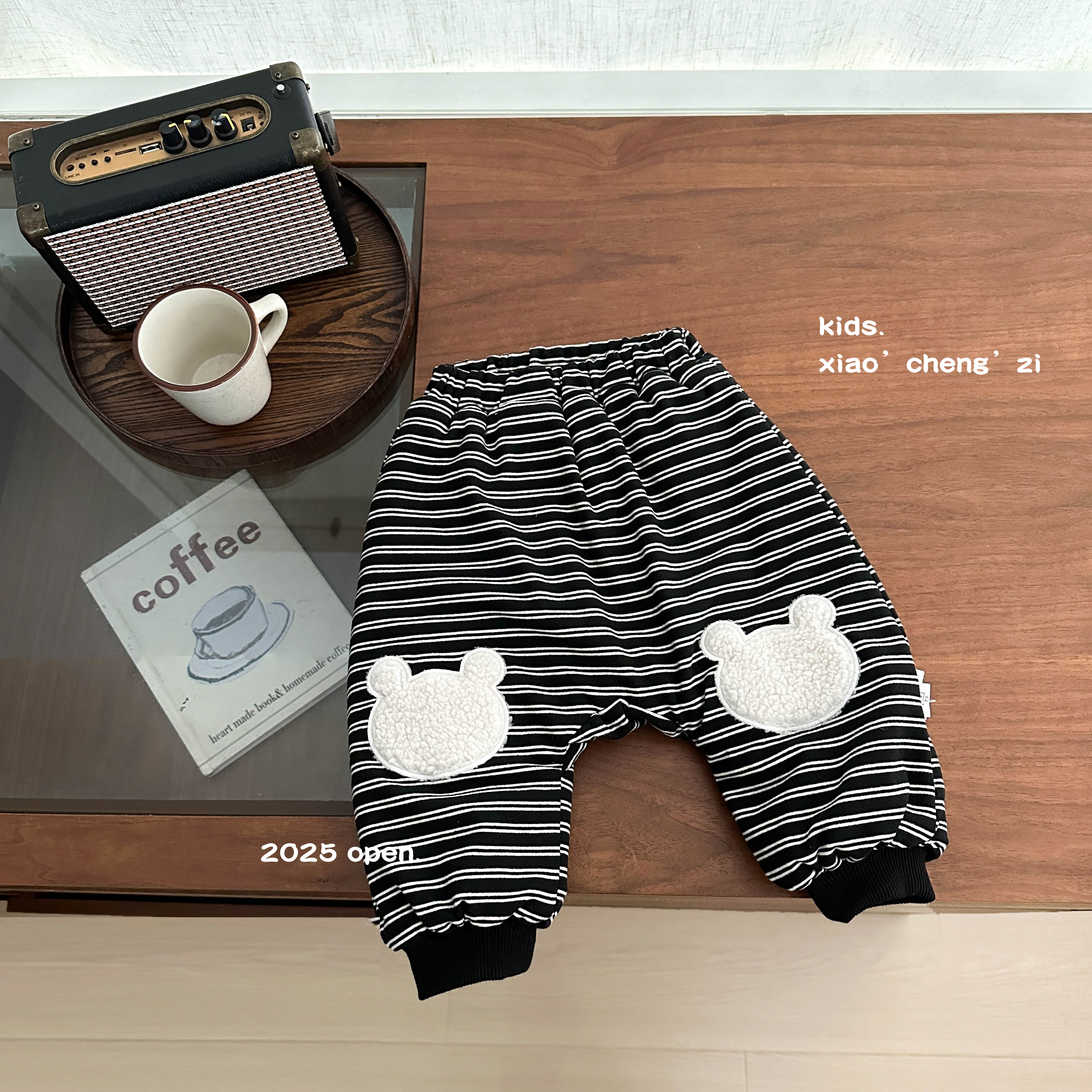 T25D118新款条纹卡通加绒裤大PP休闲裤长裤男宝女宝裤子松紧带