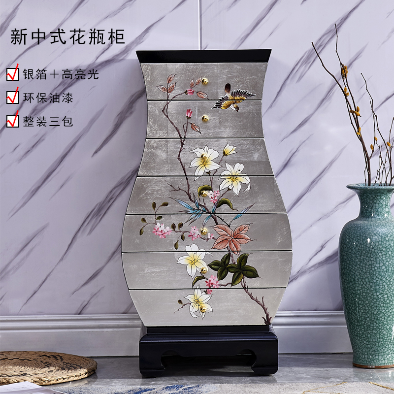 新中式七斗柜多功能实木抽屉式置物花架多层立柜花瓶柜279