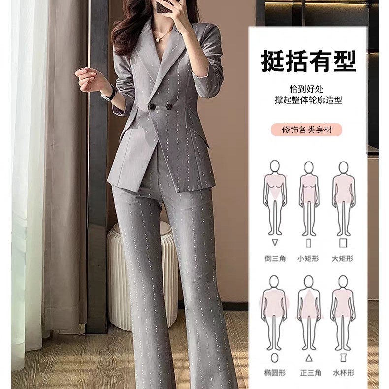 b区b251秋季高级感炸街小西服高端轻奢灰色珠片小西装外套喇叭裤