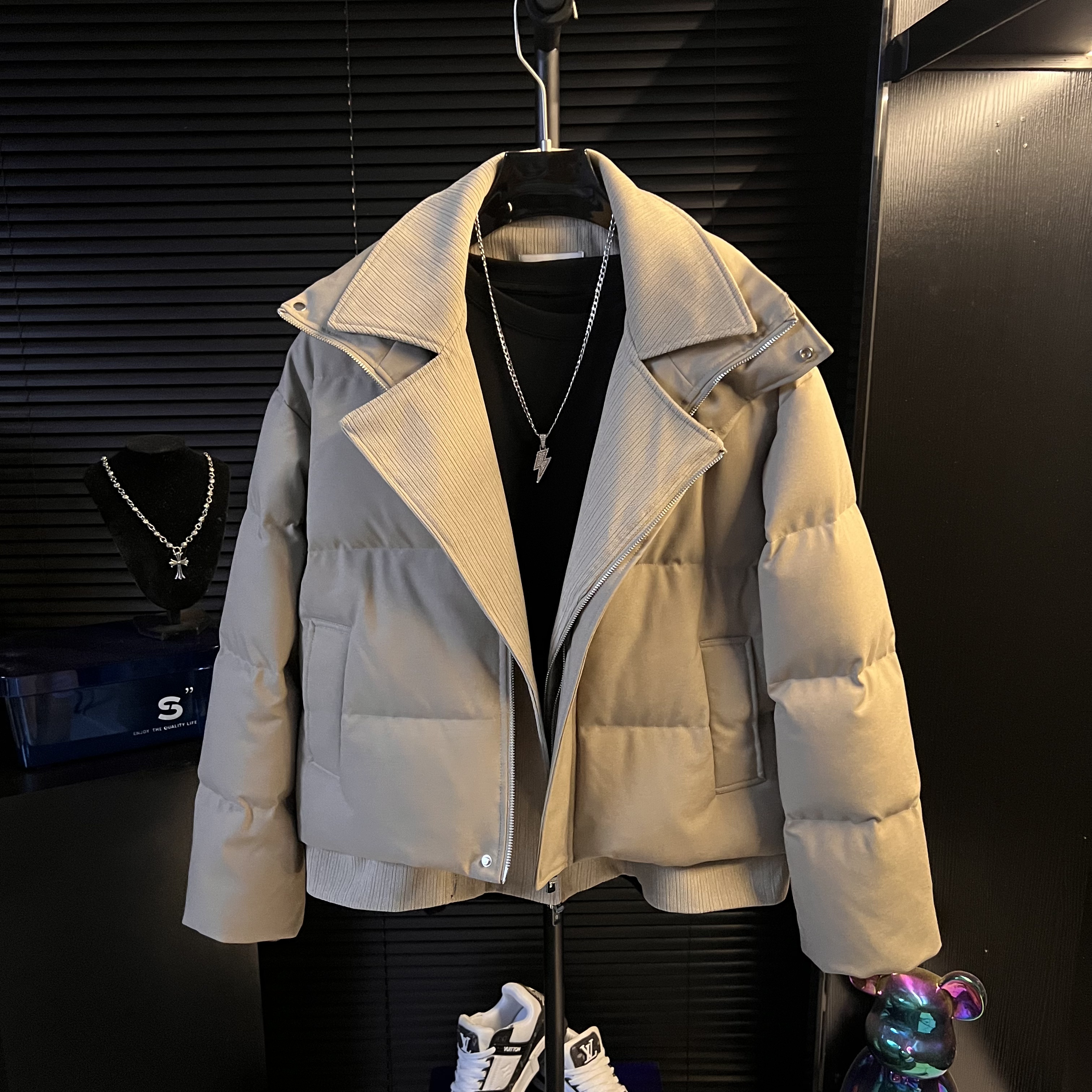 DB-25深冬假两件设计大翻领棉服男士保暖廓形外套抗风御寒