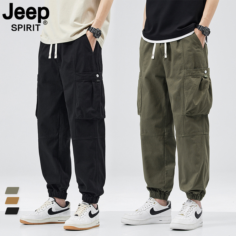 JEEP美式复古纯棉工装裤男士秋季新款多口袋束脚裤子宽松休闲长裤