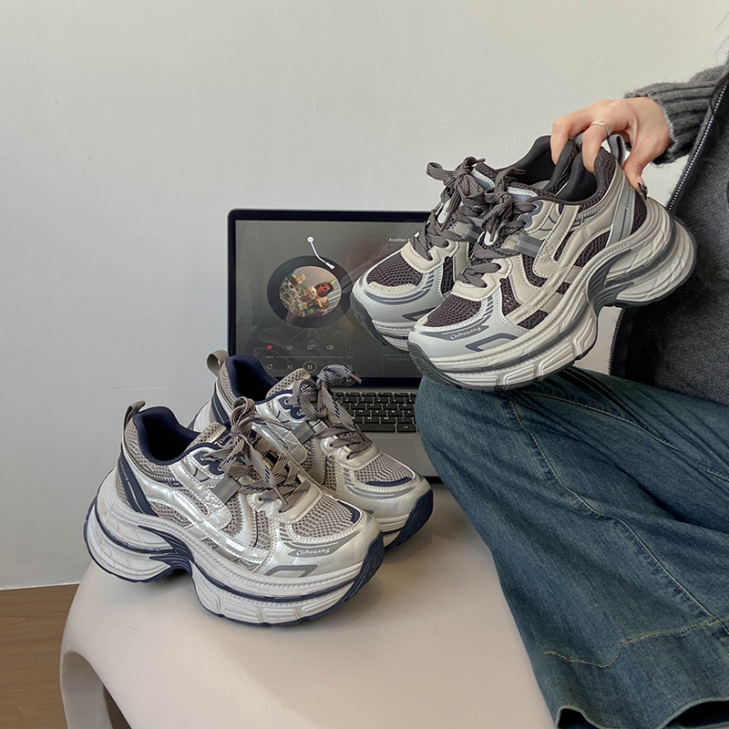 增高7cm秋冬新款加棉增高厚底真皮老爹鞋女小个子松糕休闲运动鞋