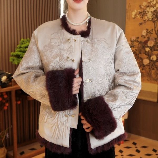 新中式重工刺绣双面双穿毛毛外套2024D7761-开心