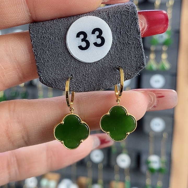 和田玉耳饰18K金镶嵌