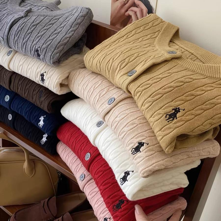 【现货】小马刺绣显瘦百搭宽松长袖针织开衫女洋气复古软糯麻花毛