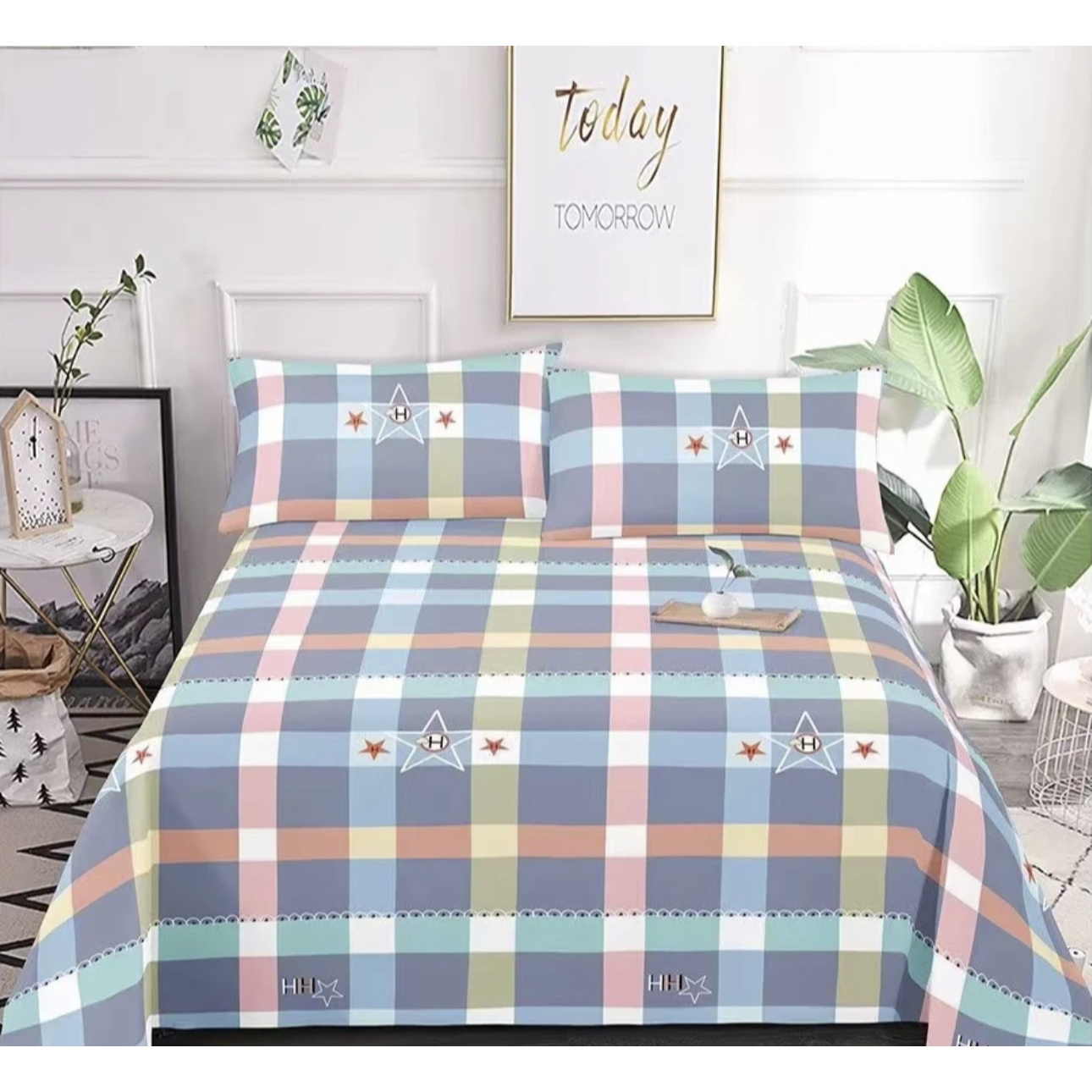 高支高密水洗斜纹棉床单【靓彩格语】