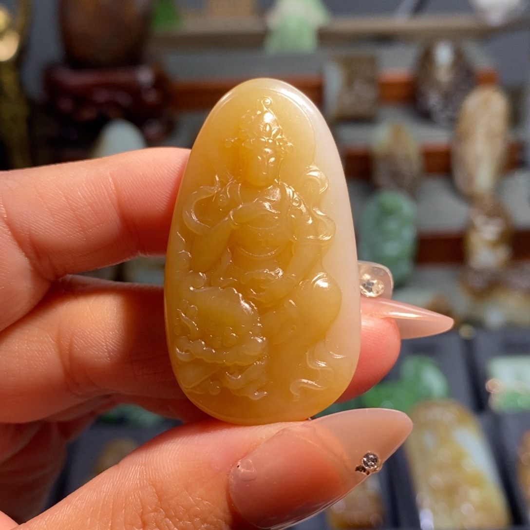 和田玉（糖玉）吊坠(不含链)未镶嵌文殊菩萨