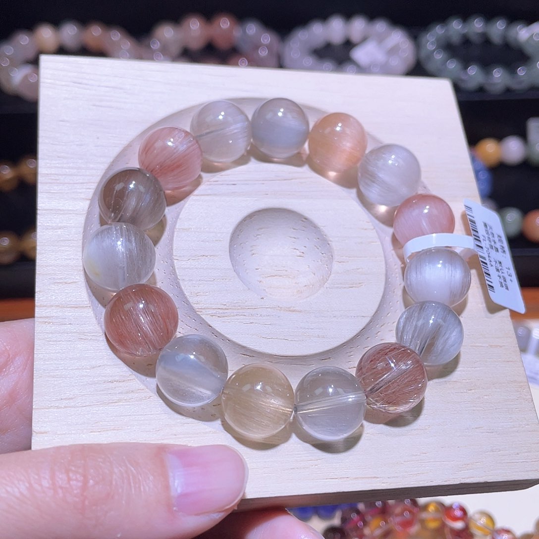 水晶手链未镶嵌兔毛手链，晶体通透13+