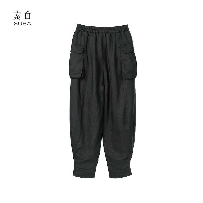 素白【墨工】K01834提花苎麻棉裤