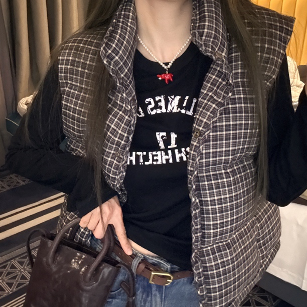 【思含】冬款复古立领格纹马甲