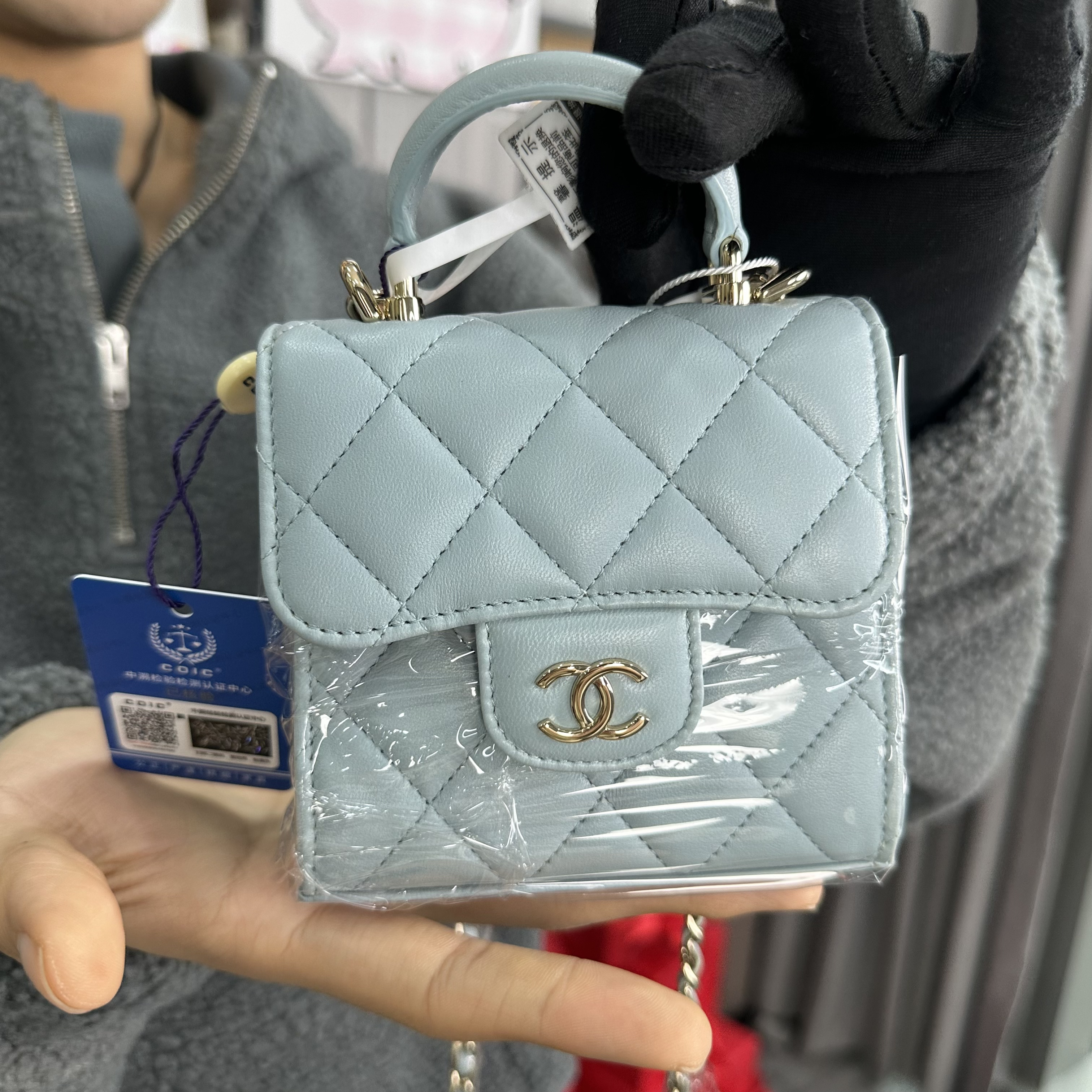 95新 Chanel/香奈儿 22p婴儿蓝手柄小包