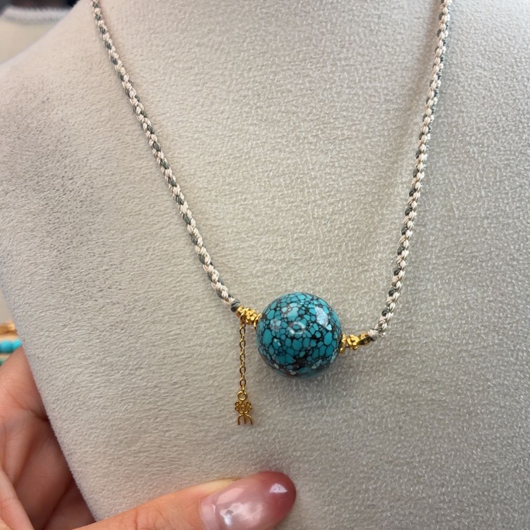 绿松石银S925镀金镶嵌颈饰