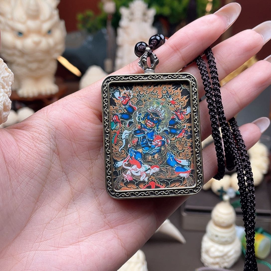 菩提根/象牙果吊坠黑金版大黑天唐卡