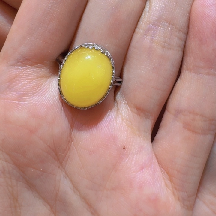 蜜蜡银S925镶嵌戒指o***珍戒指