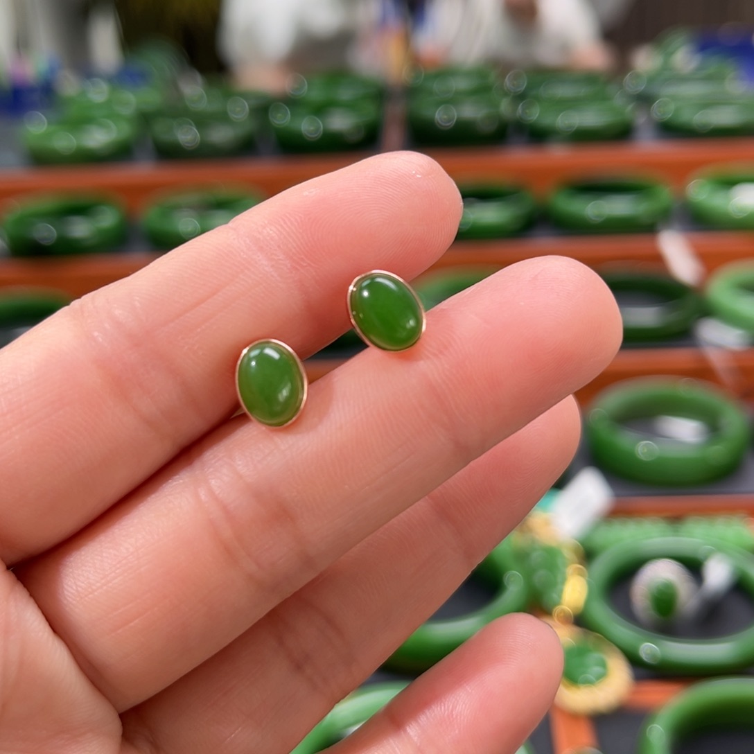 银S925镶嵌和田玉耳饰