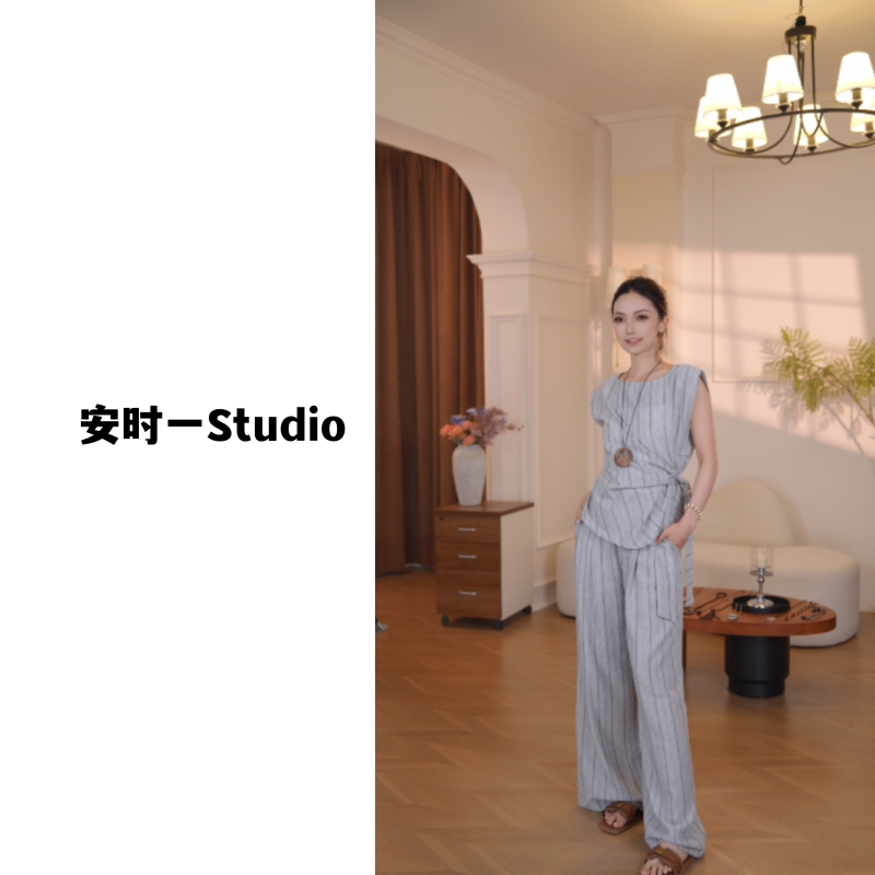 通勤风轻熟风休闲风收腰上衣阔腿裤时尚套装简约气质夏季
