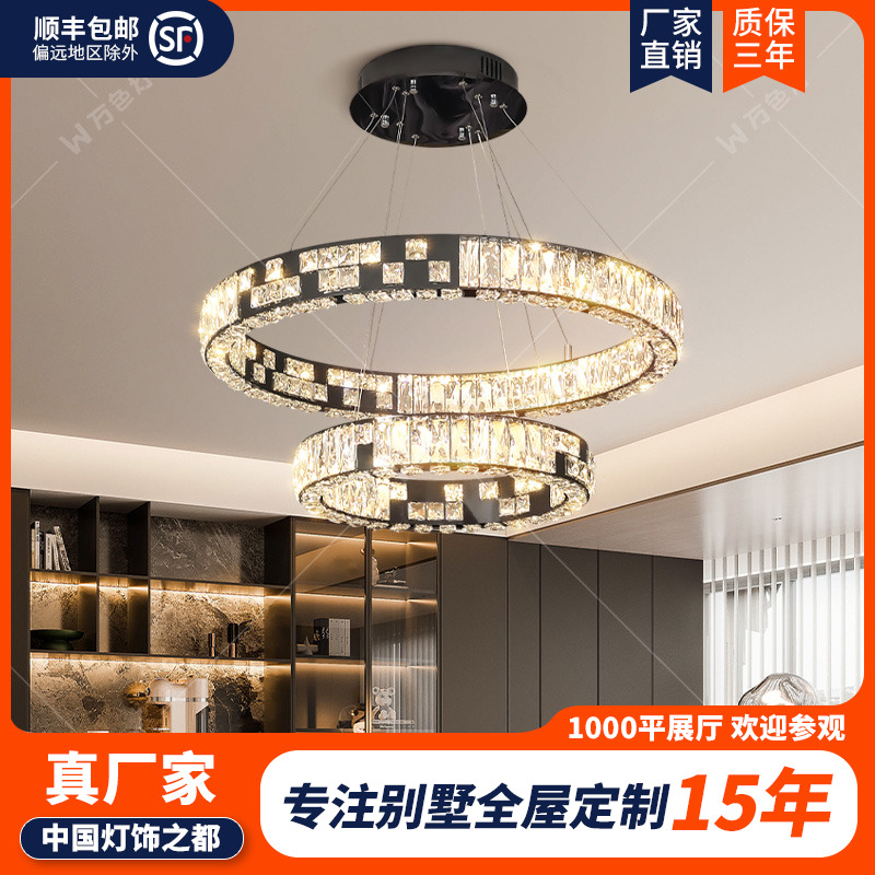 万色灯轻奢三面水晶发光吊灯闪耀折射黑白钢琴键中空客厅餐厅灯