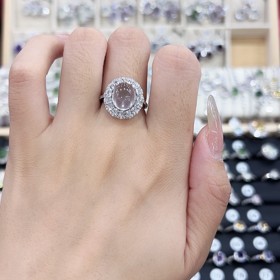 岫玉银S925镶嵌戒指