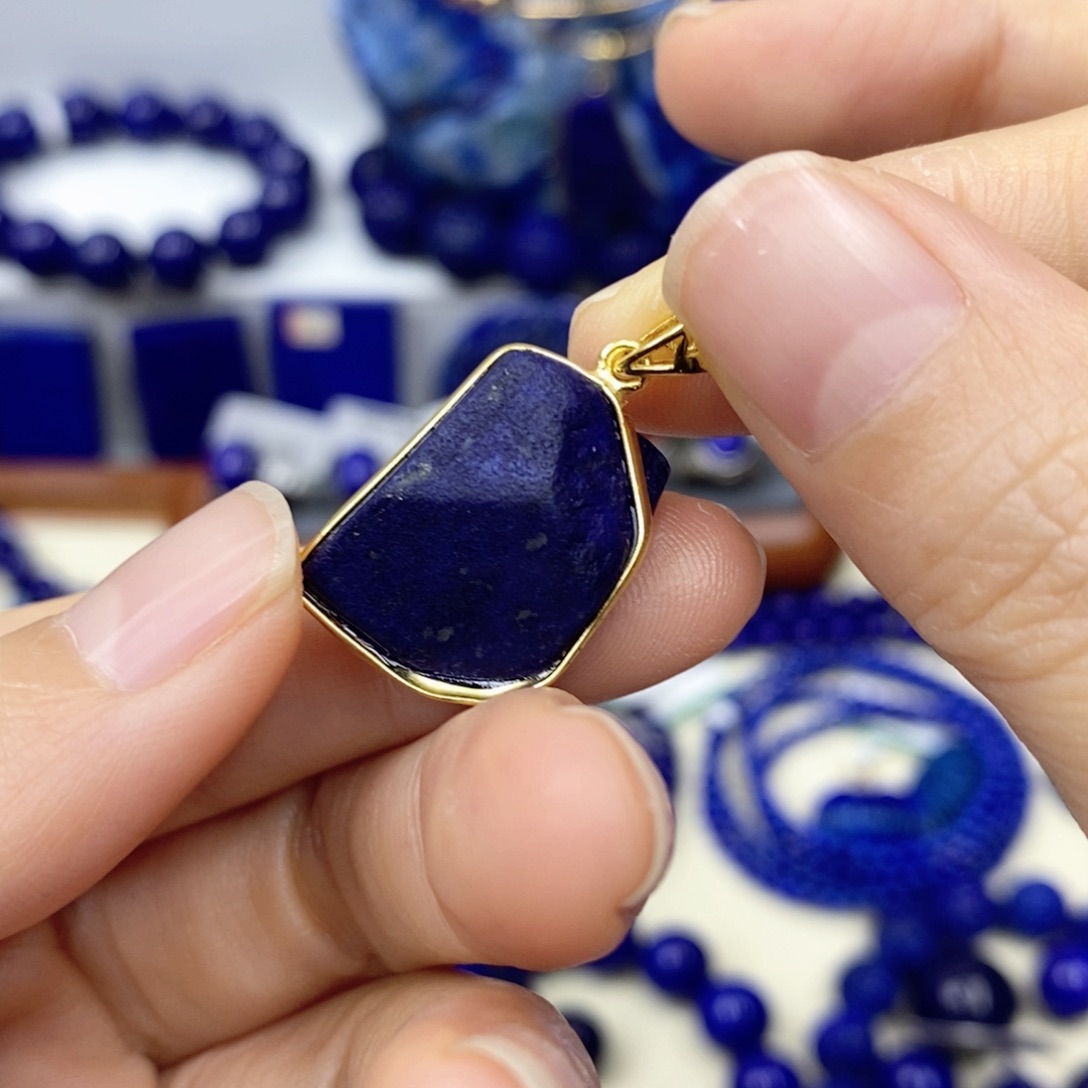 青金石颈饰银S925镀金镶嵌