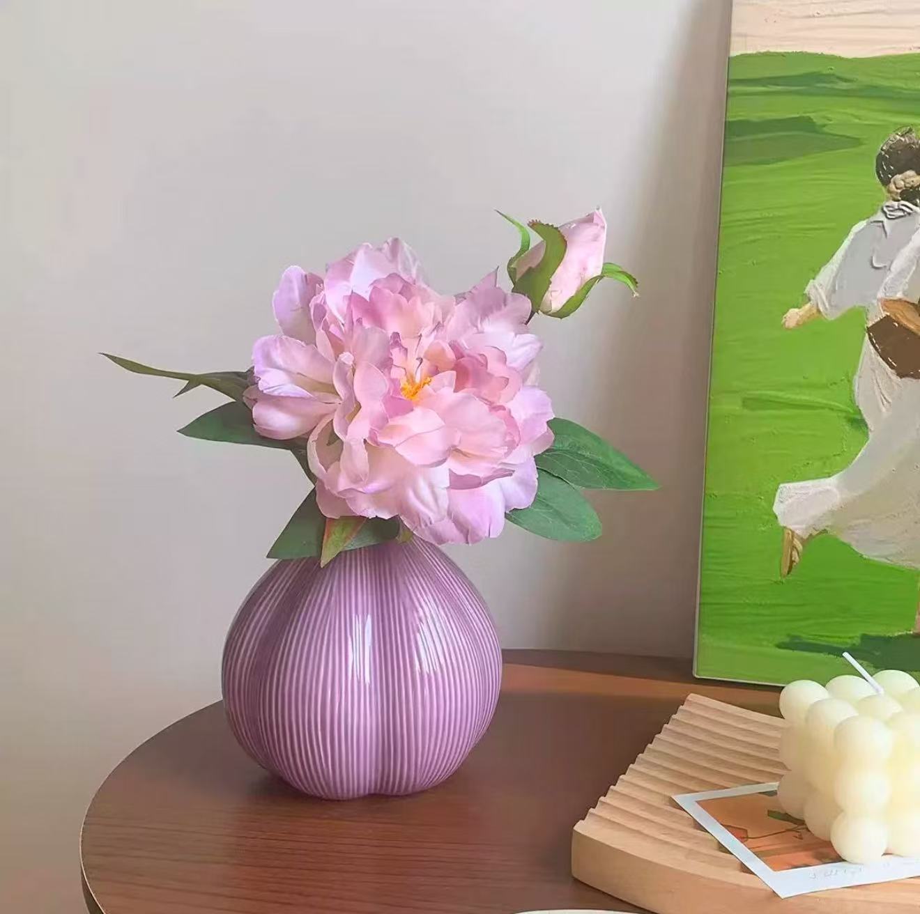 【栢嘉越】紫牡丹花仿真花客厅轻奢装饰床头柜高级感陶瓷摆件花瓶