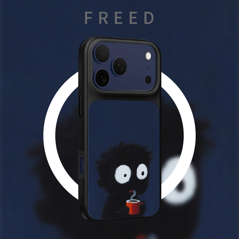 FREED蓝色小黑人适用于苹果17创意16promax磨砂磁吸15/14手机壳13