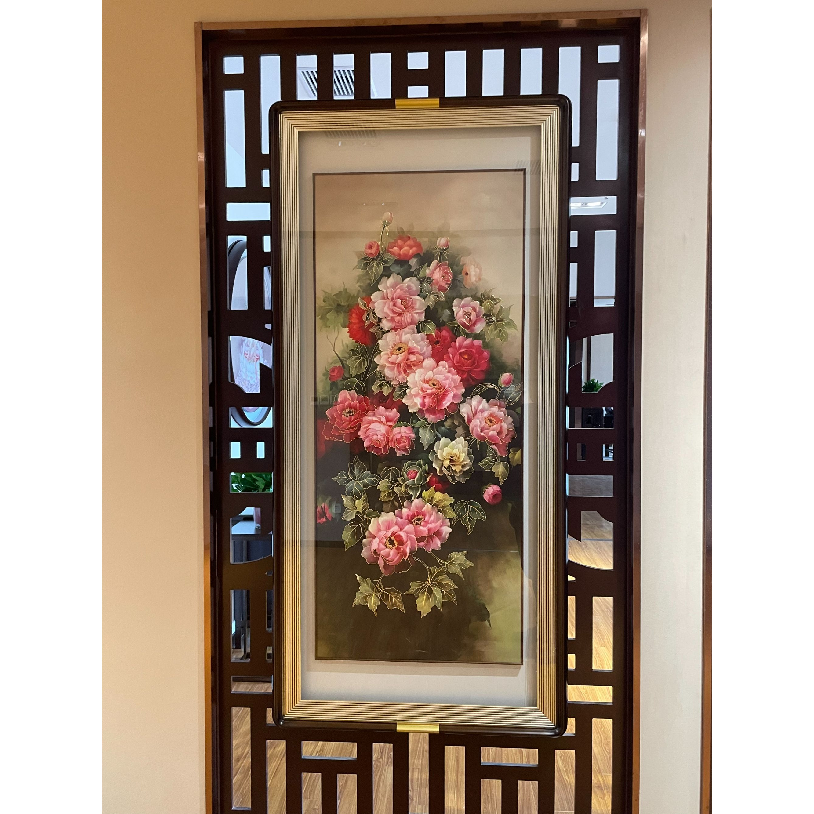 铜小鸭《牡丹富贵》手工铜板雕刻 玄关画茶室餐厅挂画