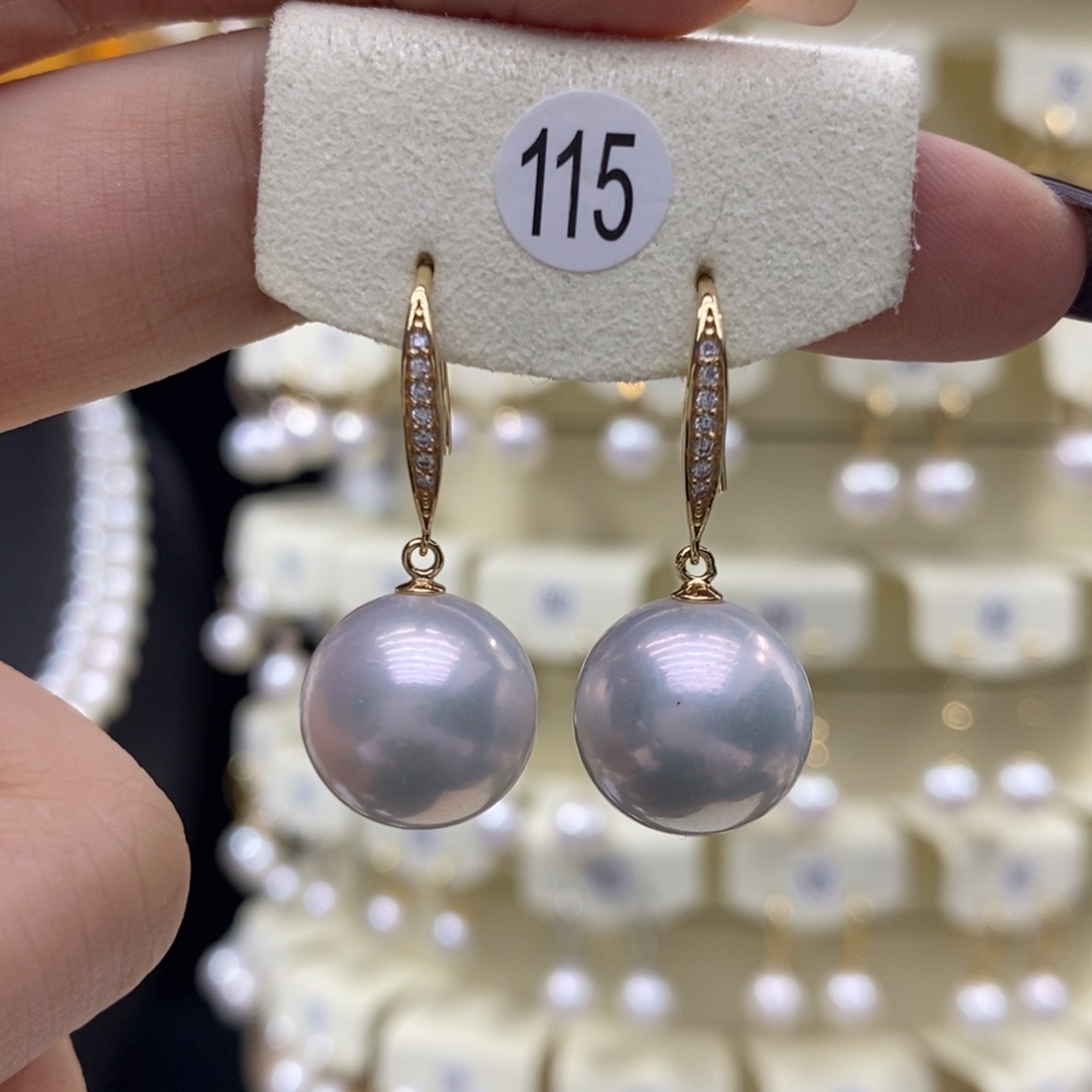 淡水珍珠银S925镶嵌耳饰