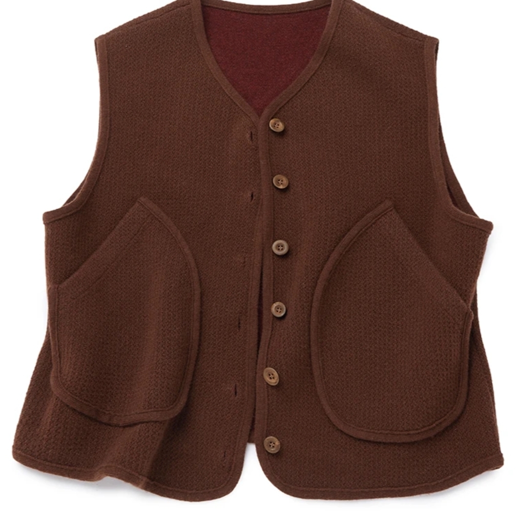 重工加厚宽松轻奢双面保暖羊绒马甲系扣带兜针织秋冬百搭上衣短款