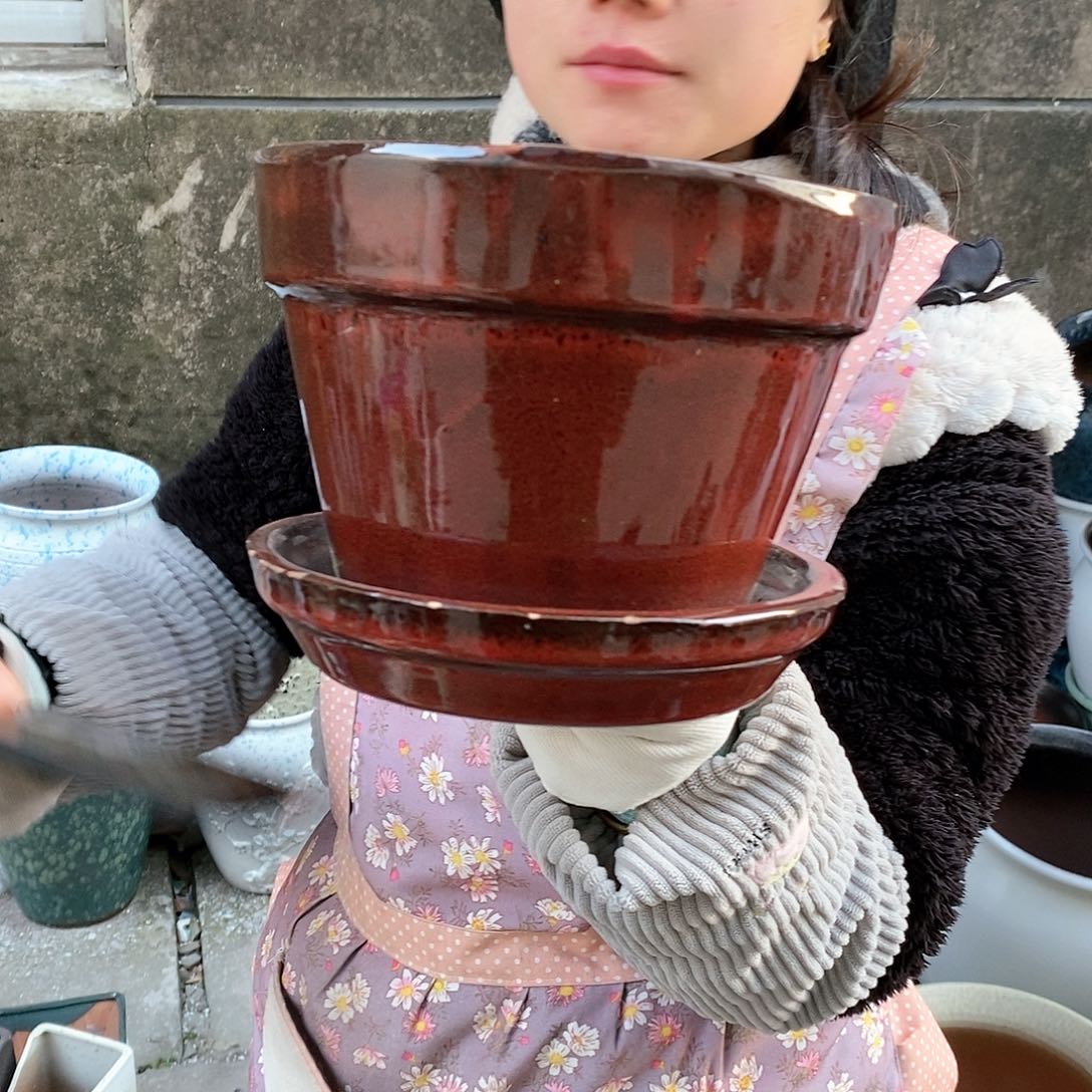 紫砂花盆瑕疵口17高14瑕疵