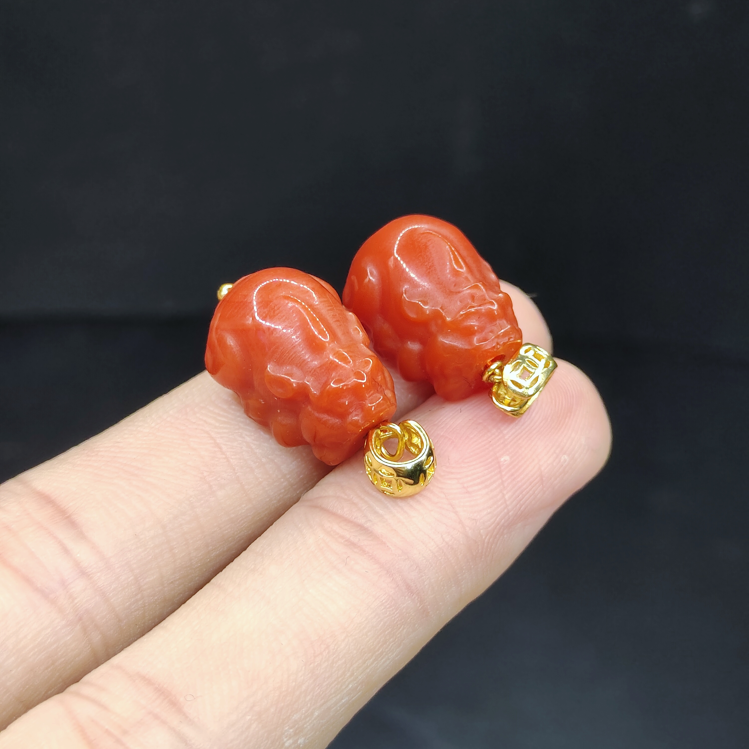 【老三珠宝】柿子红貔貅吊坠赠皮绳X9【多样性发其一】