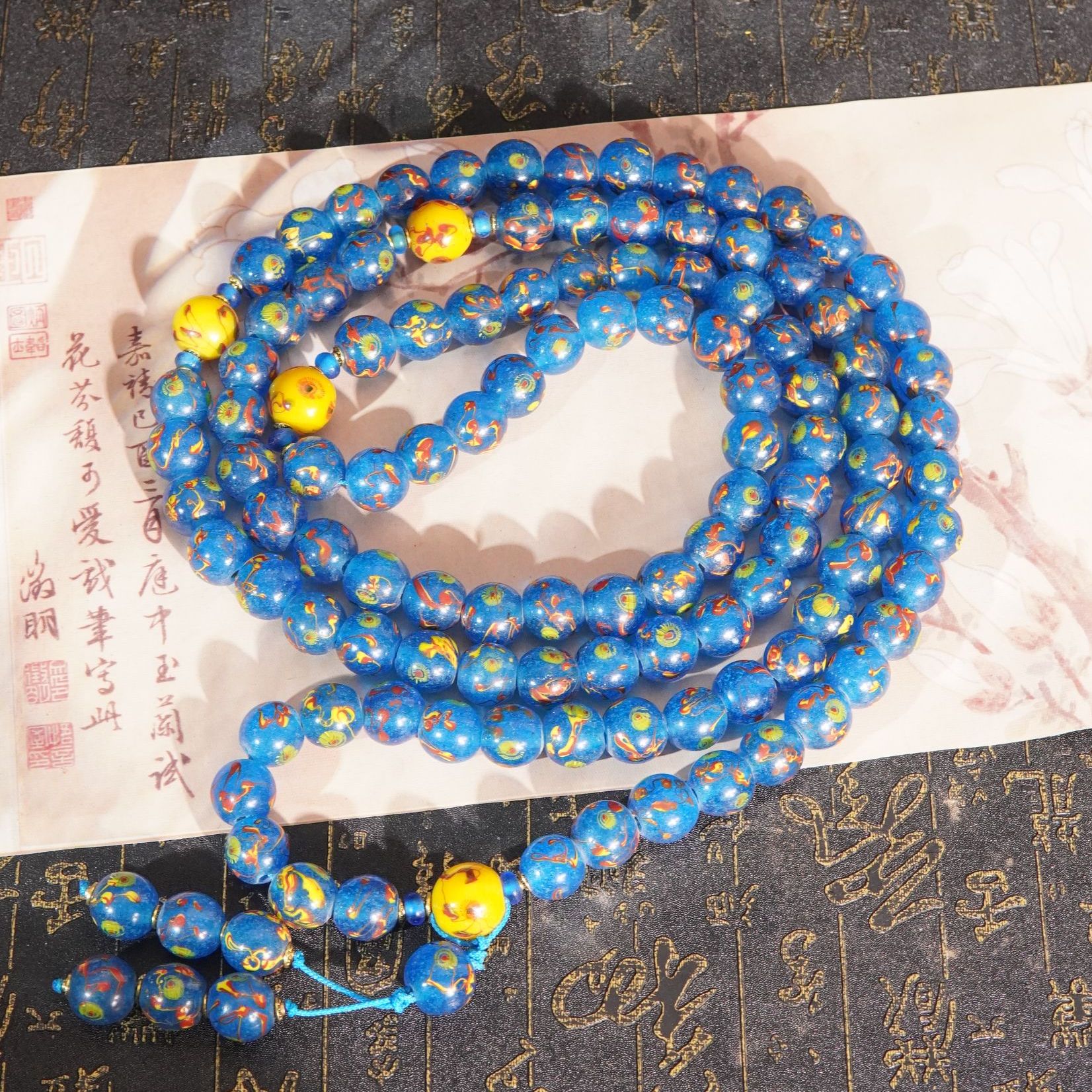 老琉璃复古百搭绿色凤眼108子121714