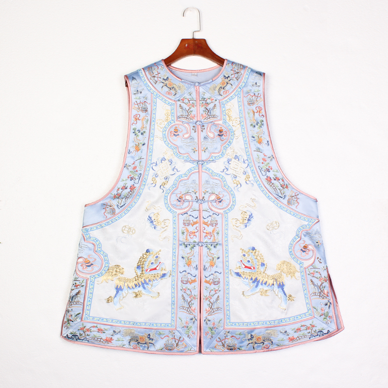 【狮舞瑞祥】复古新中式桑蚕丝传统无袖提花国风马甲