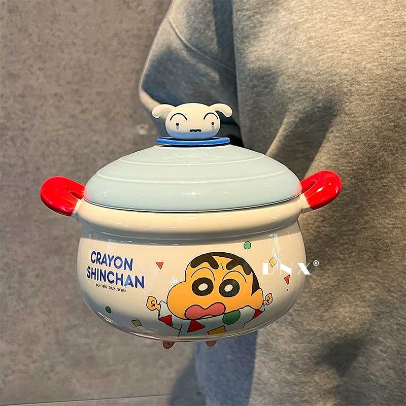 蜡笔小新泡面碗带盖餐具陶瓷碗学生大汤碗饭碗家用生日礼物送女生